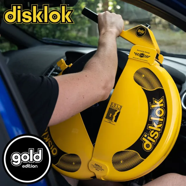 DISKLOK Gold Edition Small 35-38.9cm Yellow Steering Wheel Anti Theft Clamp Lock