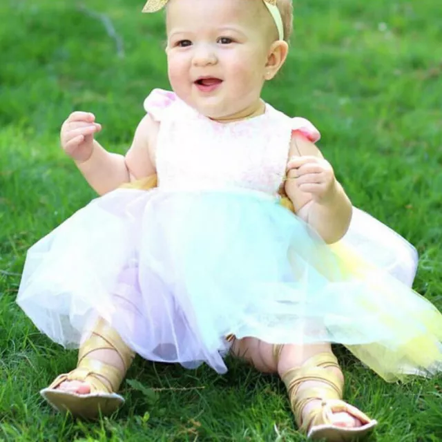 Toddler Kids Baby Girl Rainbow Sequins Princess Romper Sleeveless Tutu Dress AU 3