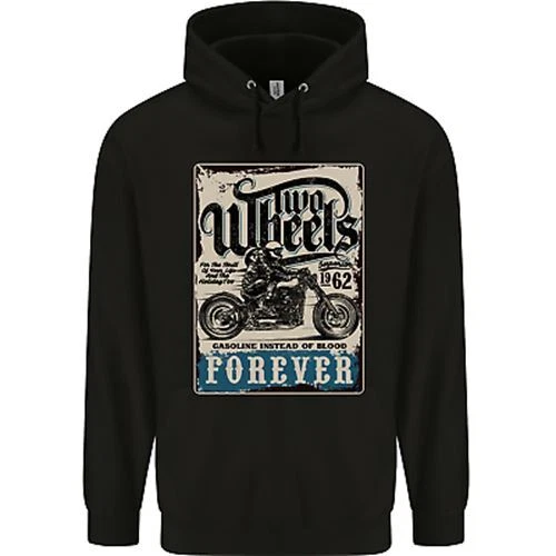 Two Wheels Biker Motorcycle Motorbike Mens 80% Cotton Hoodie