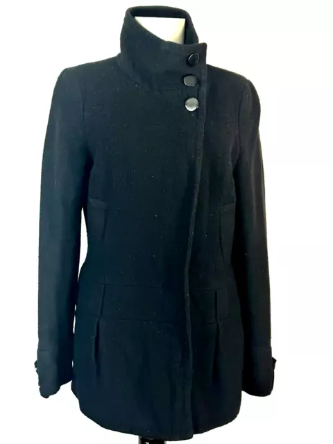 H&M Divided Black Wool Blend Coat Womens size 8 short Peacoat