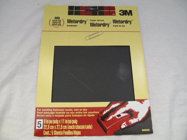 One (1) NEW Package of 5 Sheets 3M USA 400 grit Wetordry Sandpaper Finish