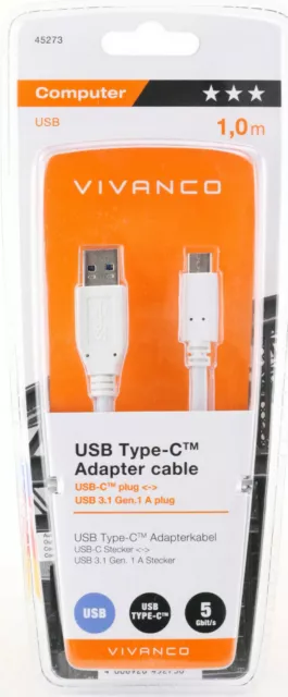 Vivanco USB Typ C Adapter Daten Kabel Anschluss Handy PC Tablet 1m 533