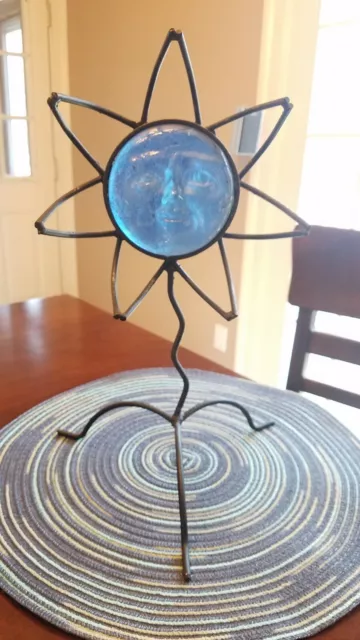 Cast Iron Metal Sun - Sm Pillar/Votive /Tealight Candle Holder w/ Glass Face