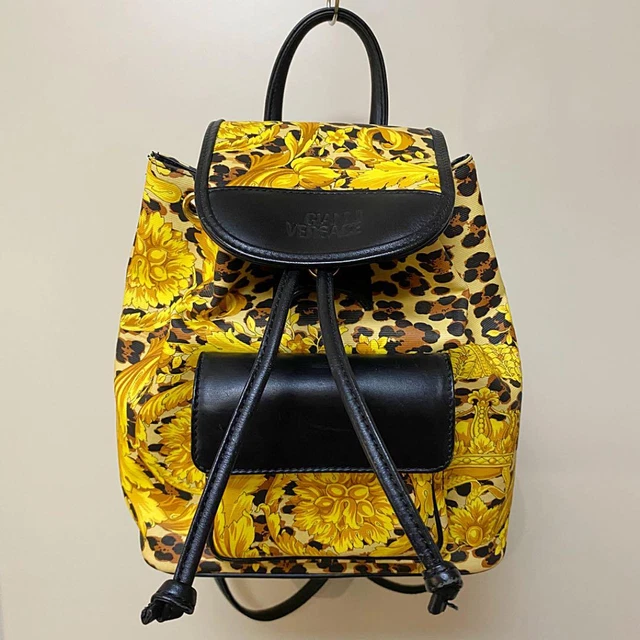 Gianni Versace Backpack Leopard Print Vintage Gold Black 23 x 20.5 x 11.5 cm