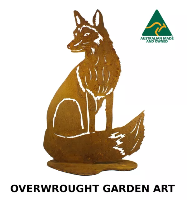 Sitting Fox Stand Australian Made Native Rusty Garden Art Sculpture