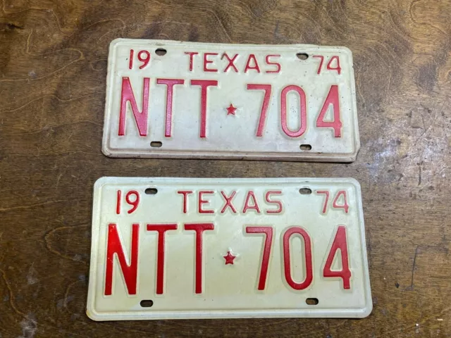 Pair Vintage 1974 Texas Auto License Plate Ford Chevrolet Dodge Muscle Car Tags