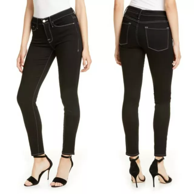 FRAME Womens 25 Skinny de Jeanne Crop Ankle Black Coated Skinny Stretch Jeans