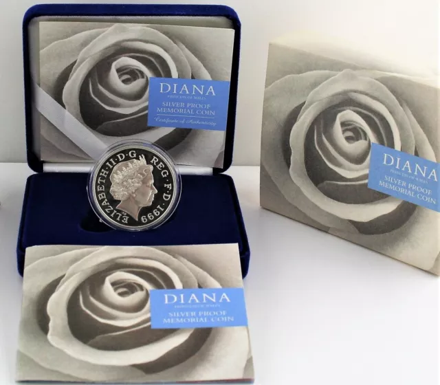 1999 ROYAL MINT Princess Diana Memorial Silver Proof Crown £5, COA ...