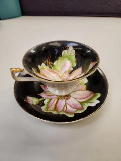 VTG TRIMONT CHINA CUP & SAUCER PINK FLOWER OCCUPIED JAPAN Hand Painted
