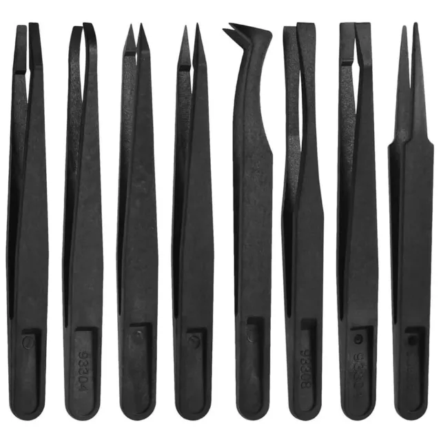 8Pcs Plastic Precision Tweezers Set, Slant Flat Tip Tweezer Pointy/Curved Tips