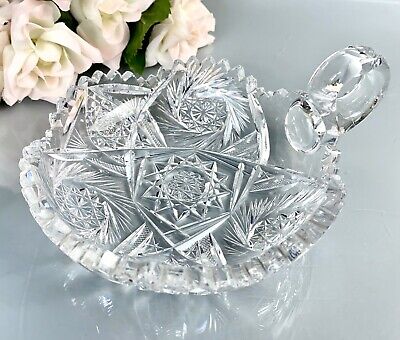 American Brilliant Period (ABP) Cut Glass Pinwheel Handled Candy/Nappy Dish