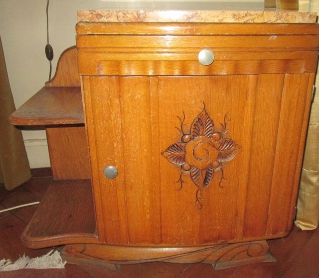 french art deco vintage 30s nightstand bedside table marble wood midcentury
