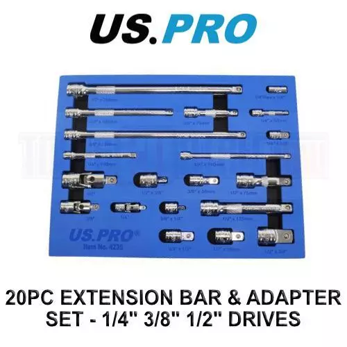 US PRO Tools 20pc Socket Extension Bar UJ Adapter Set 1/4" 3/8" 1/2" DR 4235