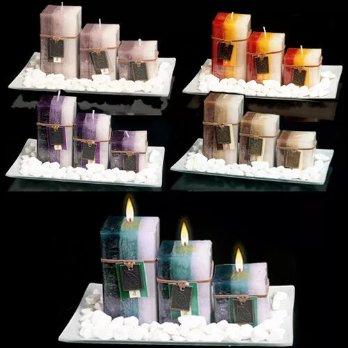 Candle Gift Set With 3 Scented Aromatic Mood Wax Glass Plate Stones Fragrance