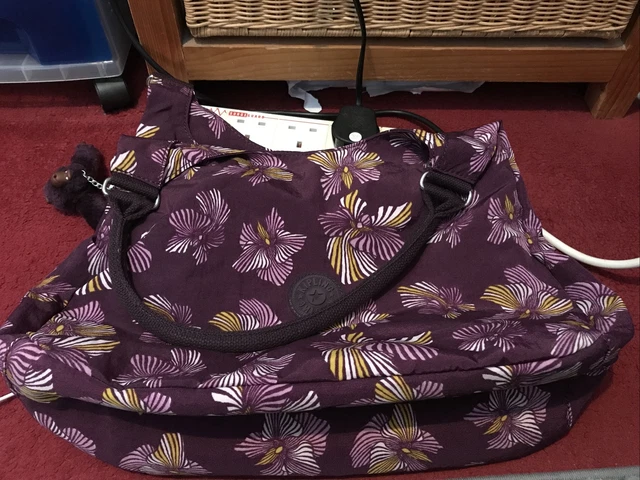 KIPLING SHOULDER BAG Medium Purple Flower Print Liliana Monkey