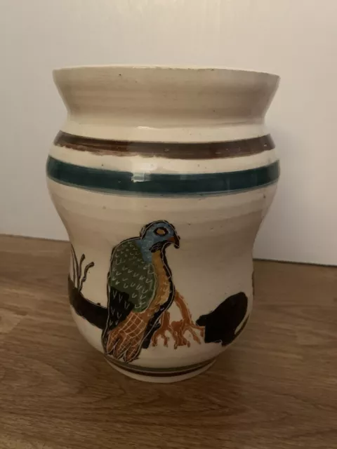 hand painted South African pottery with bird detail