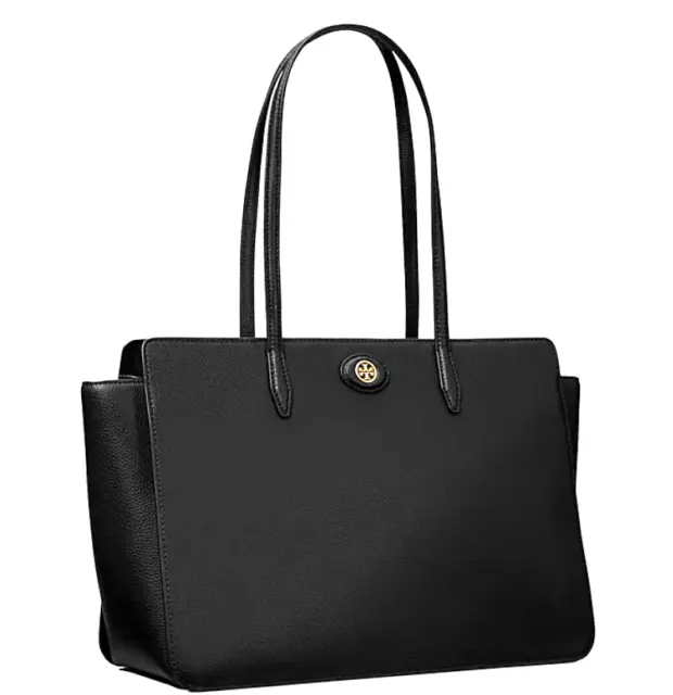 AUTH NWT $448 Tory Burch Robinson Large Zip Top Black Pebbled Leather Tote