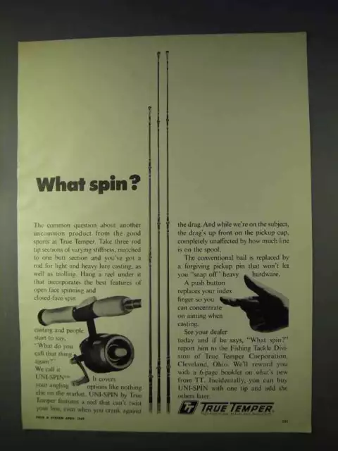 1969 True Temper Uni-Spin Fishing Tackle Ad - What Spin