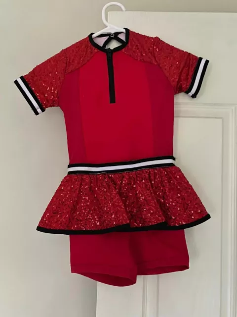 Weissman Red and Black Sequined Dance Costume Built in Shorts Size Child SC