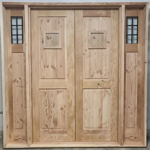 Rustic reclaimed lumber square top double door w/ glass side lites speakeasies