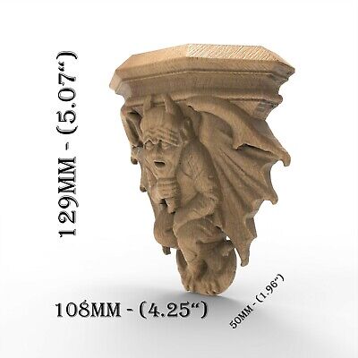 Wood Carved Gothic Corbel Gargoyle Victorian Wall Hanging Fireplace Figure
