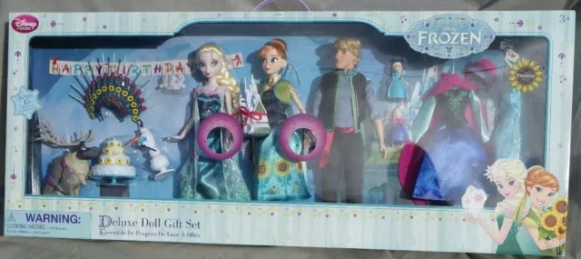 DELUXE SET DOLL Elsa Anna Kristoff Olaf Swen birthday party Disney store poupée