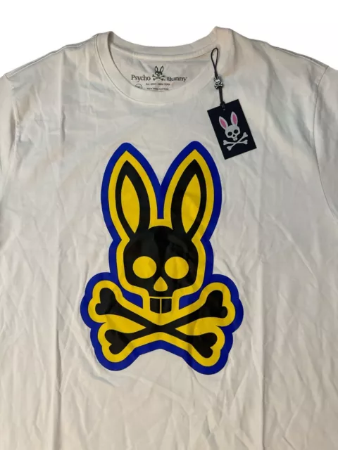 Psycho Bunny Men's White T-Shirt Size XXL Short Sleeve Graphic Psychedelic Bunny
