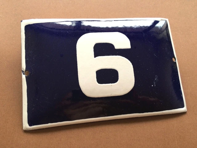 ANTIQUE VINTAGE FRENCH ENAMEL SIGN HOUSE NUMBER 6 DOOR GATE SIGN BLUE 1950's