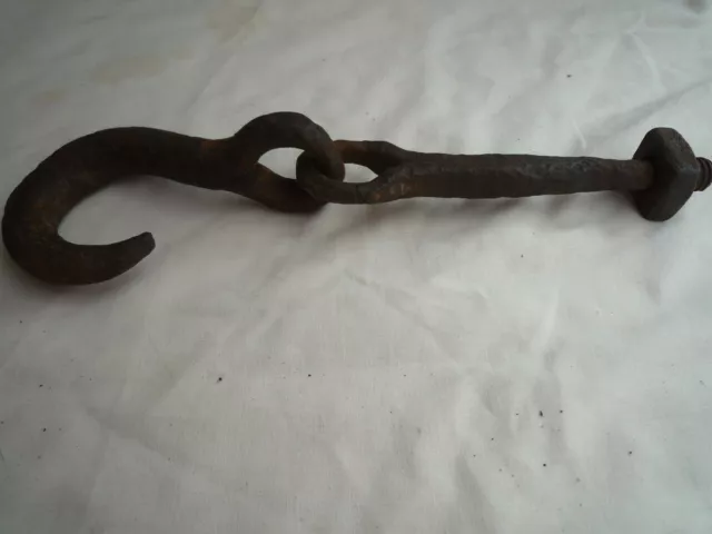 Antique Vintage Hook Large Iron Metal   Blacksmith Made Old & Heavy Steampunk?