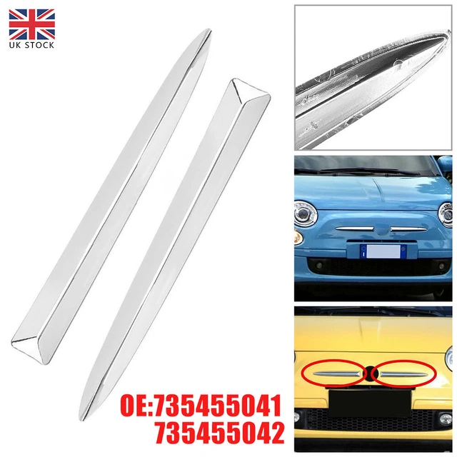 LEFT RIGHT FRONT Bumper Upper Chrome Moulding Trim For Fiat 500 2007