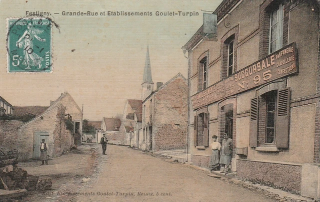 CPA 51 FESTIGNY Grande Rue et Etablissements Goulet-Turpin