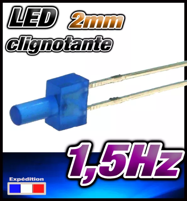 329B# LED 2mm clignotante bleu diffusant dispo 10, 25, ou 100pcs