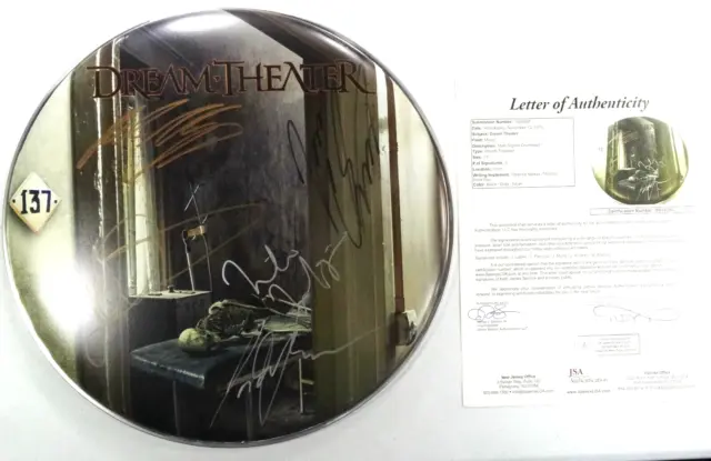 Signed Dream Theater Autographed 14" Drumhead Certified Authentic Jsa # Bb28260