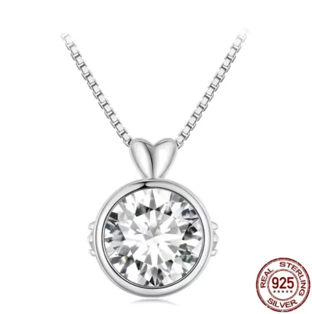 1CT Round Moissanite Pendant Necklace 925 Silver Little Heart Neck Chain - GRA