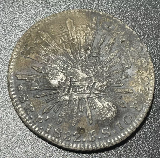 1832 Pi JS MEXICO 8 REALES WITH HEAVY  CHOPMARK DISH SHAPE RARE!!!!!