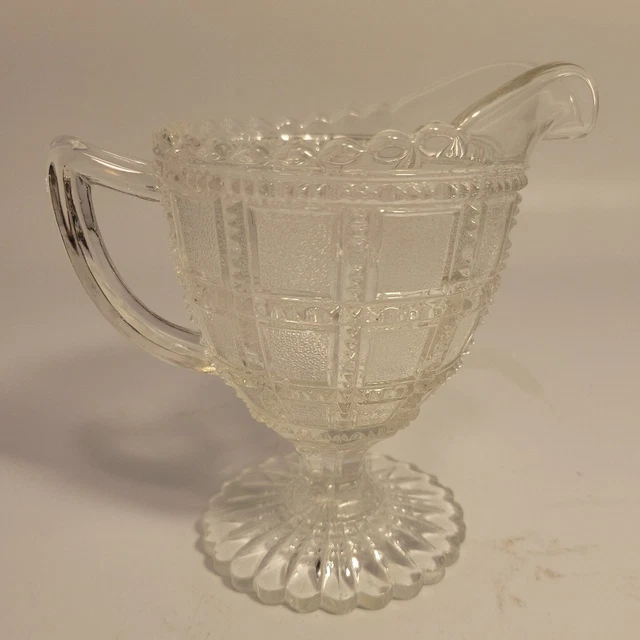 Vintage Imperial Glass Clear EAPG Frosted Block Creamer Pitcher Sawtooth Rim