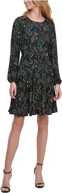 Tommy Hilfiger Petite Paisley-Print Fit & Flare Dress Color Forest Multi Sz 10P