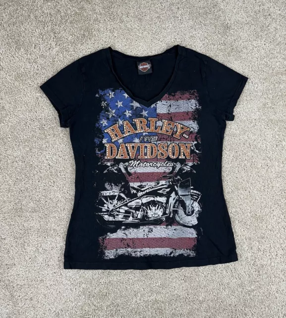 Women’s Y2K Harley Davidson Motorcycles Rhinestone Full Art T-Shirt Size XL