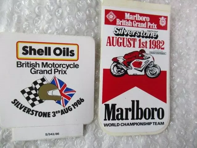 Pair ofvintage motorcycle British Grand Prix stickers decals from the eighties