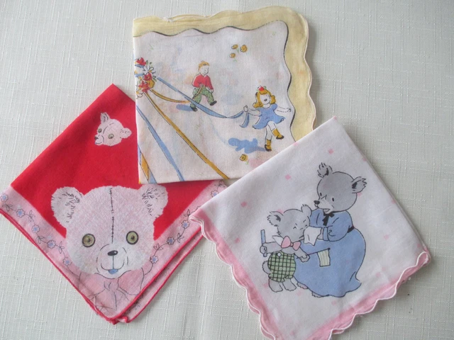 Vintage Childrens Hankies set of 3
