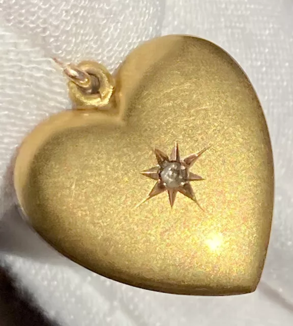 Victorian 18k Yellow Gold Diamond Gypsy Set Star Heart Pendant RARE STAMPED CXX