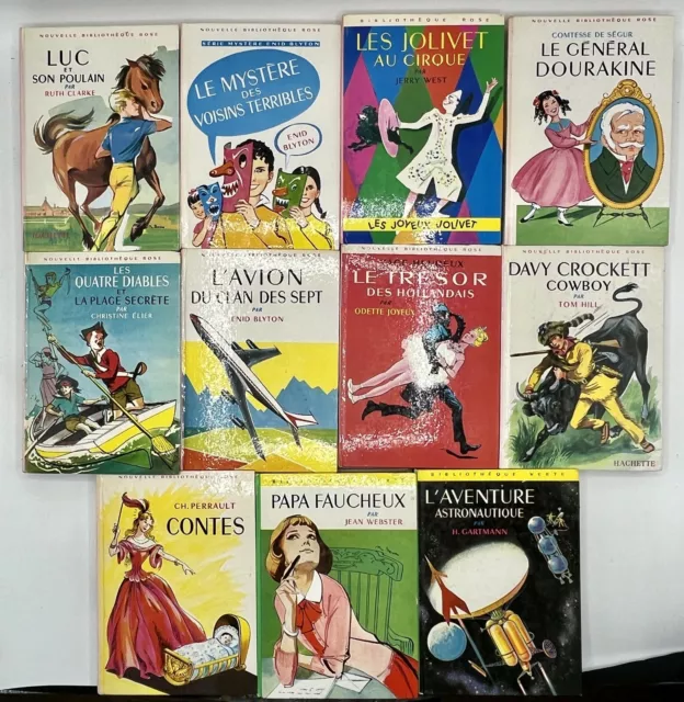 Lot 9 Livres BIBLIOTHEQUE ROSE des années 60 dont des classiques - Bon état