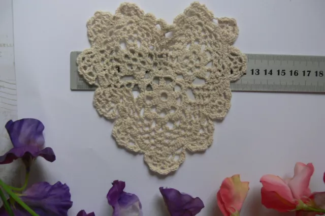 CROCHET HEART DOILIES - Cotton ECRU - Approx 12-13cm across x 13cm high EACH CF