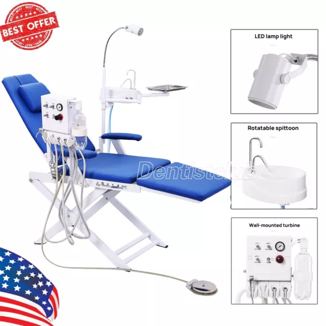 Portable Dental Chair LED Light Turbine Unit 3 Way Syringe Weak Suction+Spittoon