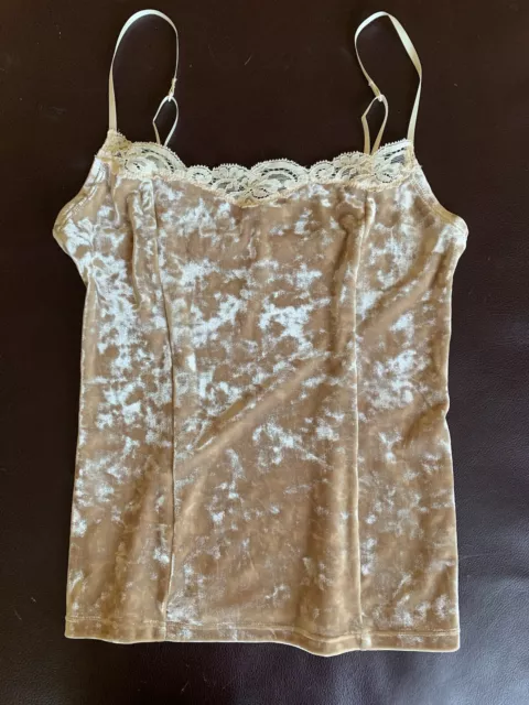 Vintage Banana Republic Crushed Velvet Lace Trim Fitted Stretch Camisole Top XS