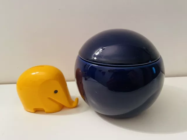 🔵 scatola sferica vintage in ceramica vetrochina blu anni 70