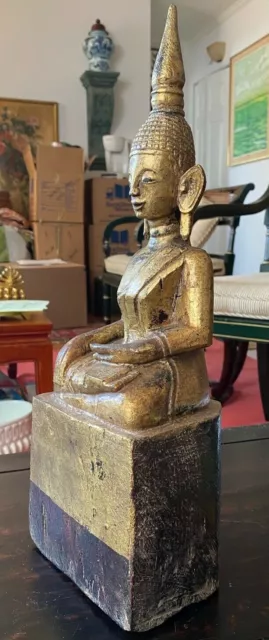 Vintage Hand-carved Gold Wooden Burmese Buddha Gilded Traveling Buddha Figure 2