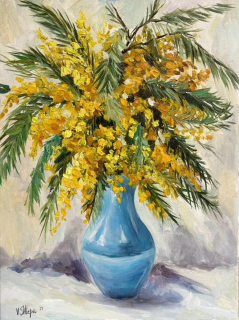 Original Oil Painting Yellow Flowers Spring Blooming Wildflowers Still life Art