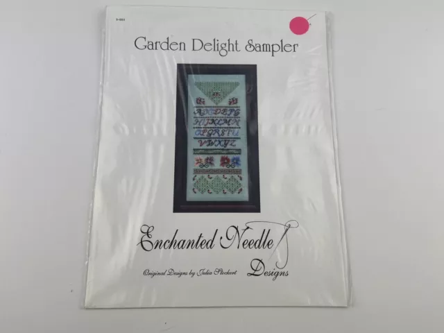 enchanted needle designs garden delight sampler cross stitch pattern floral