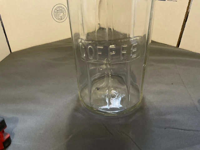 Vtg HOOSIER STYLE CABINET Clear Glass Coffee Jar Canister Paneled with Lid 7" 2